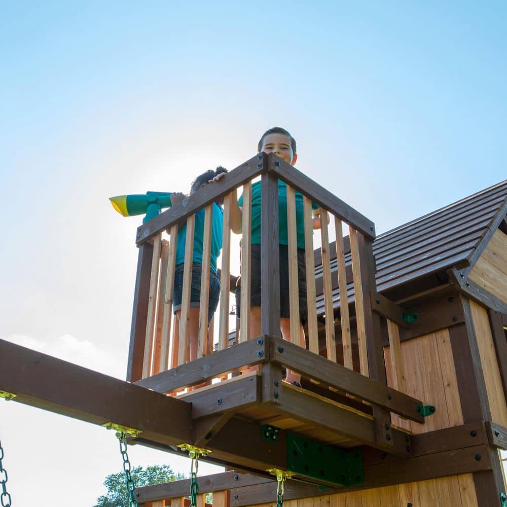 Cedar Two-Tone Wooden Swing Set with Tube Slide