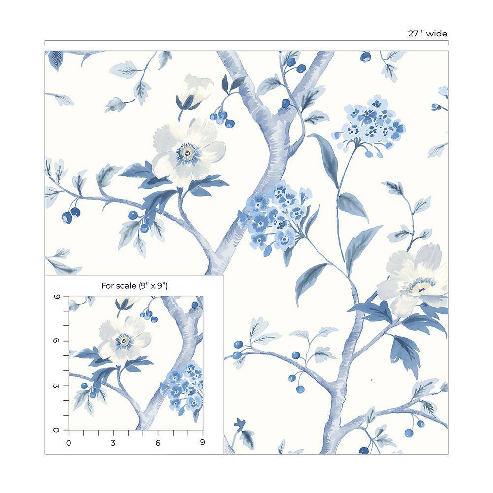 Bluestone Floral Trail Peel and Stick Wallpaper Roll