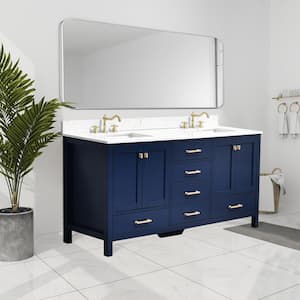 Bath Mist 72 in. W. Double Sink Freestanding Bath Vanity in Blue with White Engineered Top