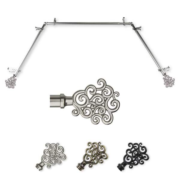 EMOH 13/16" Dia Adjustable 20"-36", 38"-72" Bay Window Curtain Rod with Jude Finials in Satin Nickel