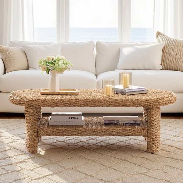 Arburua 51.75 in. Natural Rectangle Rattan Coffee Table