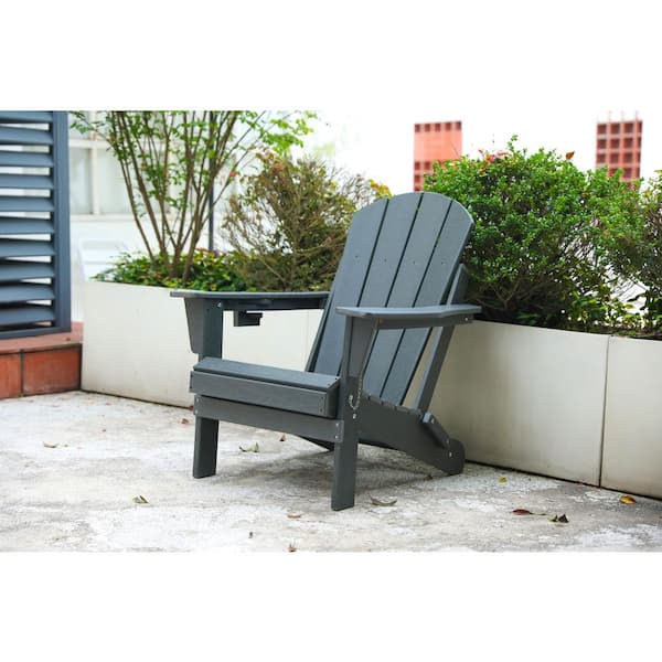 Tenleaf Dark Gray Composite Folding Adirondack Chair, Relaxing