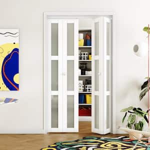 48 in. x 80 in. (Double 24 in. Doors) 3-Frosted Glass Panel Bi-Fold Interior Door, with MDF and Water-Proof PVC Covering