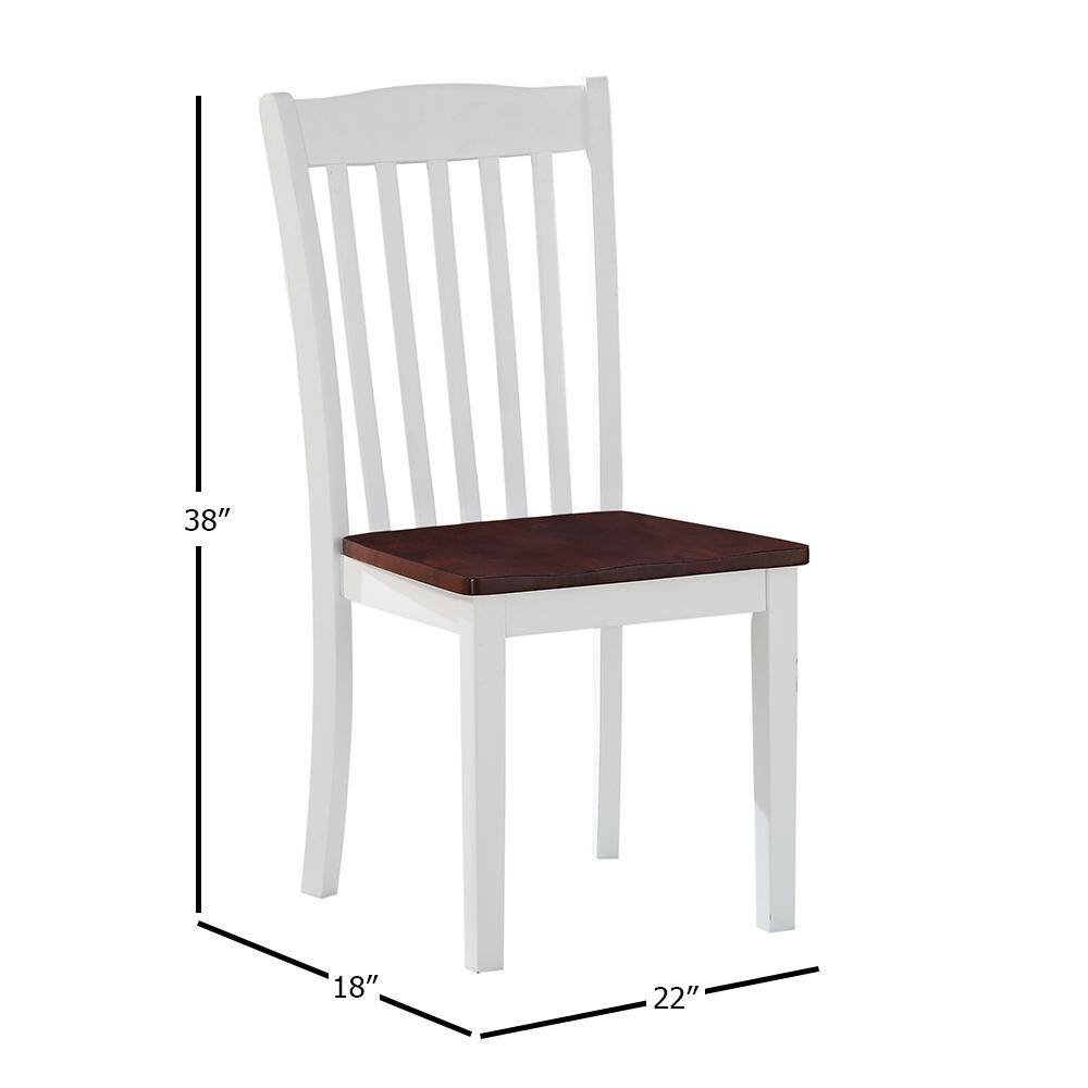 Elegant White & Walnut High Slat Back Wood Side Chair