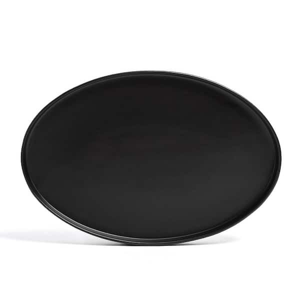 Stackable 16 in. Semi-Matte Black Hand-Finished Stoneware Oval Serving Platter