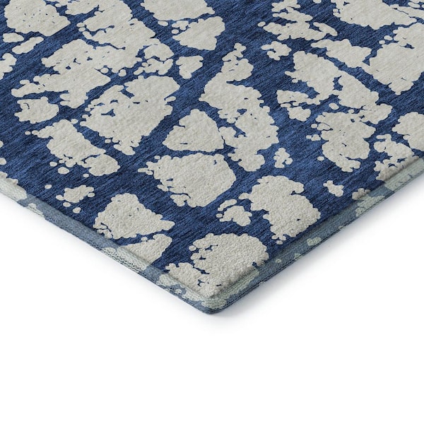 Mayfield Premium Machine Washable Abstract AMF972 Navy 2 ft. 3 in. x 7 ft. 6 in. Runner Rug
