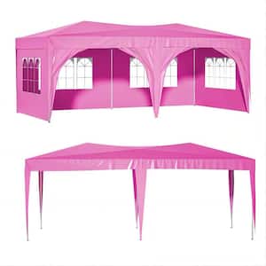 10 ft. x 20 ft. Outdoor Pink Pop Up Canopy Tent with 6 Sand Bags, 6 Ropes and 12 Stakes