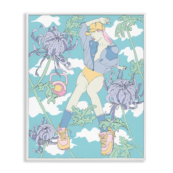 Stupell Industries Weight Trainer and Chrysanthemums by Melissa Wang White Framed People Giclee Art Print 30 in. x 24 in.