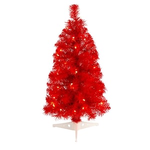 2 ft. Red Artificial Christmas Tree with 35 LED Lights and 72 Bendable Branches