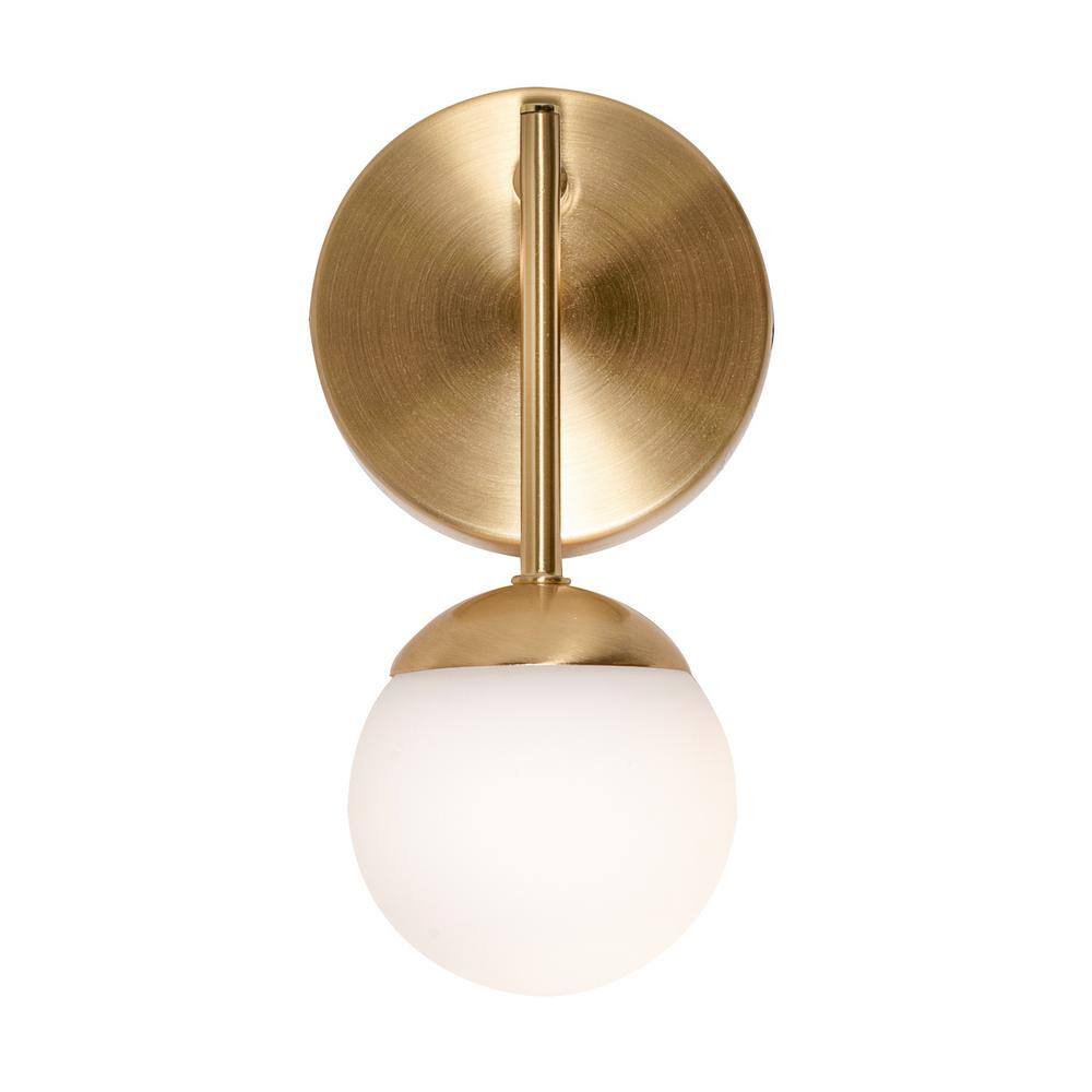 Pearl 9" Satin Brass LED Wall Sconce with White Glass Shade