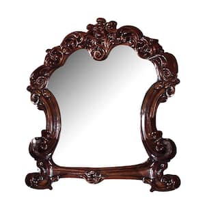 Amelia 45 in. x 47 in. Classic Irregular Framed Medium Brown Wood Vanity Mirror