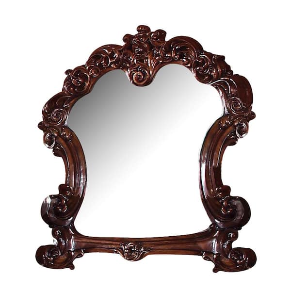 HomeRoots Amelia 45 in. x 47 in. Classic Irregular Framed Medium Brown Wood Vanity Mirror