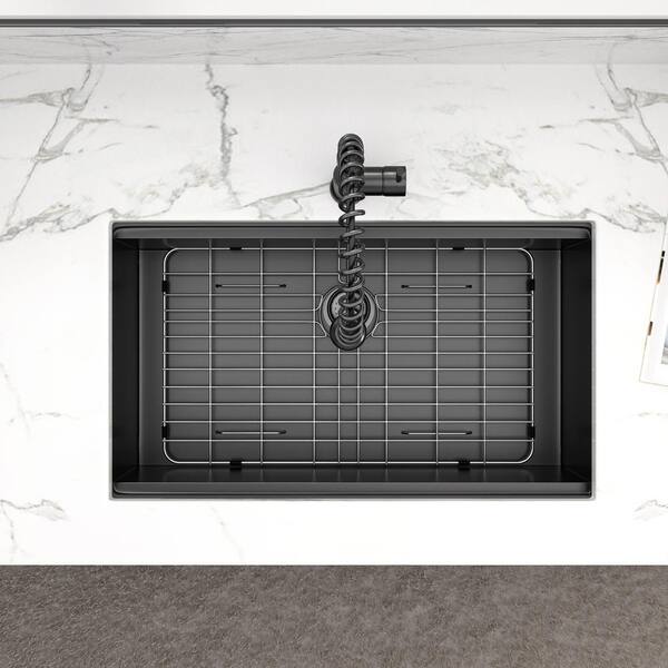 Sarlai 28 in. Undermount Single Bowl 16 Gauge Gunmetal Black Sarlai 28 in. Undermount Single Bowl 16 Gauge Gunmetal Black