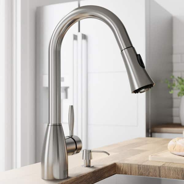 Kitchen Faucet with Pull Down Sprayer and Soap Dispenser Single Handle Stainless 