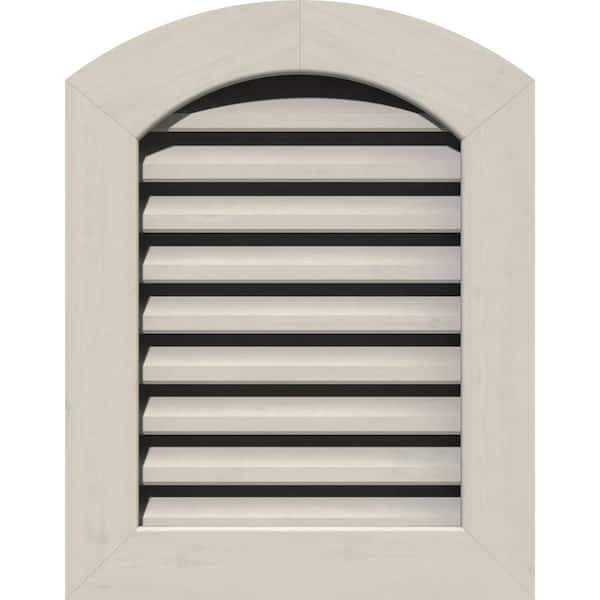 Ekena Millwork 21" x 33" Round Top Primed Smooth Pine Wood Paintable Gable Louver Vent Functional