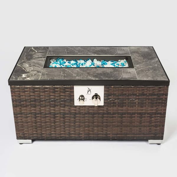 Unbranded Brown Rattan Outdoor Fire Pit Table Propane Fire Pit Patio Gas Fire Pit