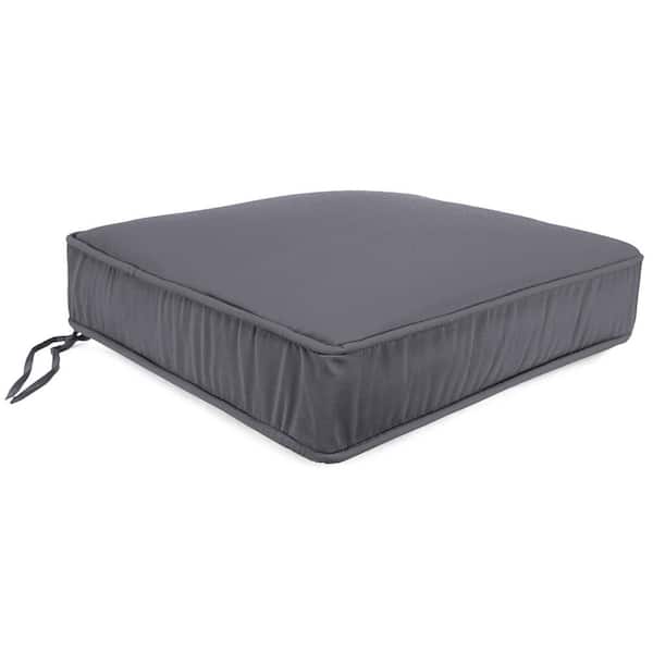 Jordan Manufacturing Sunbrella 22.5 in. x 21.5 in.Canvas Charcoal Grey Solid Rectangular Boxed Edge Outdoor Deep Seat Cushion with Ties &Welt