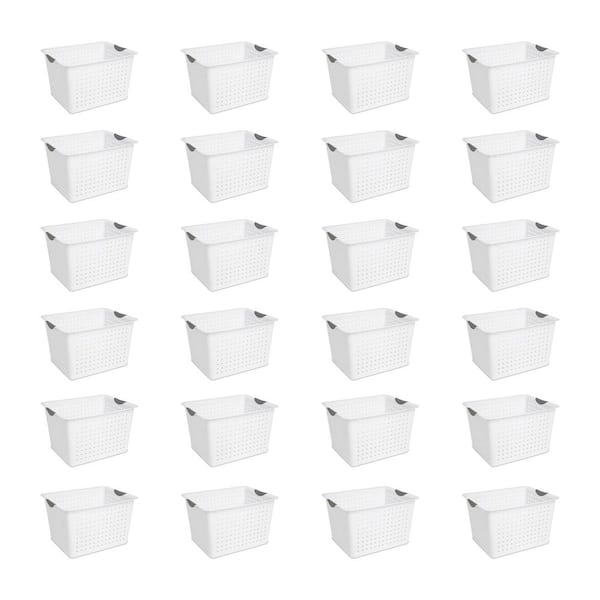Sterilite 45 Qt. Deep Ultra Plastic Storage Bin Baskets with Handles in White (24-Pack)