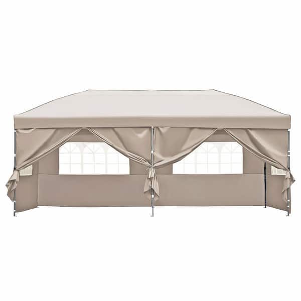 Clihome 10 ft. x 20 ft. Outdoor Pop Up Canopy Tent Heavy Duty with Wheeled Bag (Khaki)