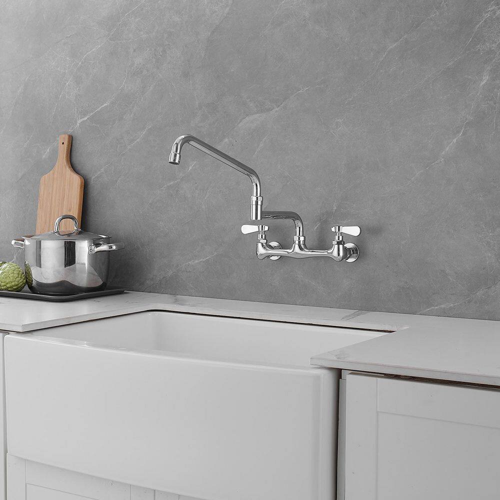 Polished Chrome 18" Wall-Mount Commercial Kitchen Faucet