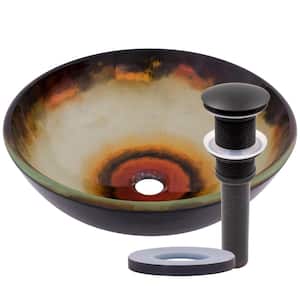 Occaso Glass Vessel Sink in Hand Painted Multicolor with Pop-Up Drain in Oil Rubbed Bronze
