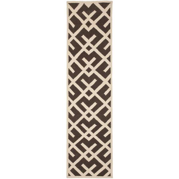 SAFAVIEH Dhurries Brown/Ivory 3 ft. x 12 ft. Border Geometric Runner Rug