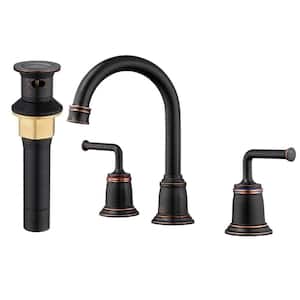 8 in. Widespread Double Handle Bathroom sink Faucet Lavatory Sink Faucet with Stainless Steel Drain in Oil Rubbed Bronze