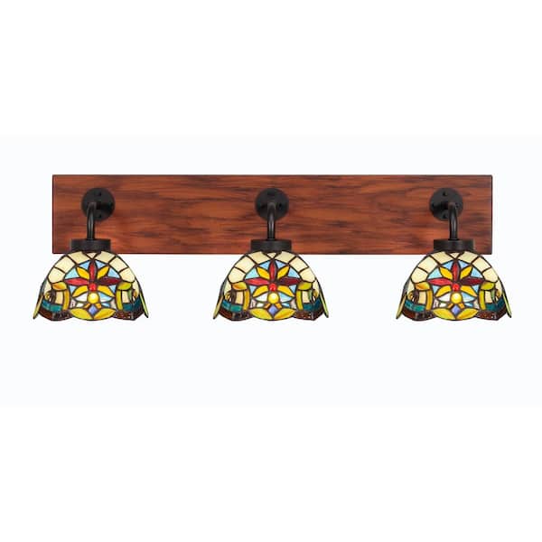 Unbranded Kirby 27.5 in. 3-Light Matte Black and Painted Wood-look Metal Vanity Light