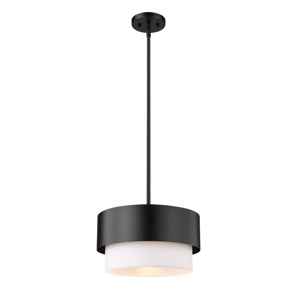 Counterpoint 1-Light Matte Black Pendant Light with White Fabric Shade with