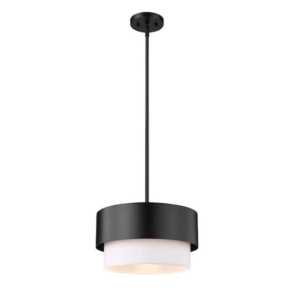 Unbranded Counterpoint 1-Light Matte Black Pendant Light with White Fabric Shade with No Bulbs included