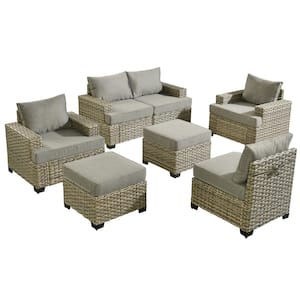 Kelleys 7-Piece Wicker Modern Outdoor Patio Conversation Sofa Seating Set with Dark Grey Cushions