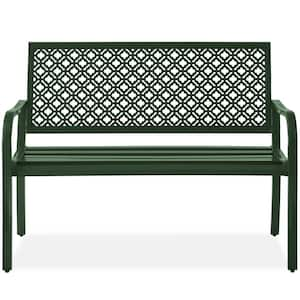 2-Person Dark Green Metal Outdoor Geometric Garden Bench