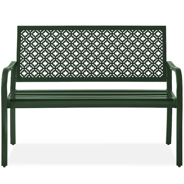 Best Choice Products 2-Person Dark Green Metal Outdoor Geometric Garden Bench