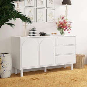 White Finished 3-Drawers 55.1 in. Width Dresser, Elegant Bedside Storage Cabinet with Sheleves and Solid Wood Legs