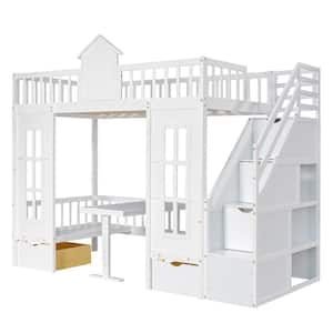 Twin-Over-Twin Bunk Bed with Changeable Table, Bunk Bed Turn into Upper Bed and Down Desk with 2-Drawers, White
