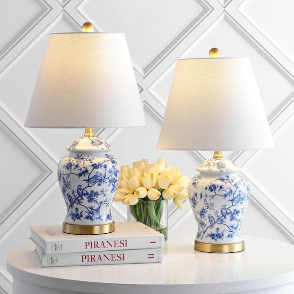 JONATHAN Y Penelope 22 in. Blue/White Chinoiserie Table Lamp, Set of 2