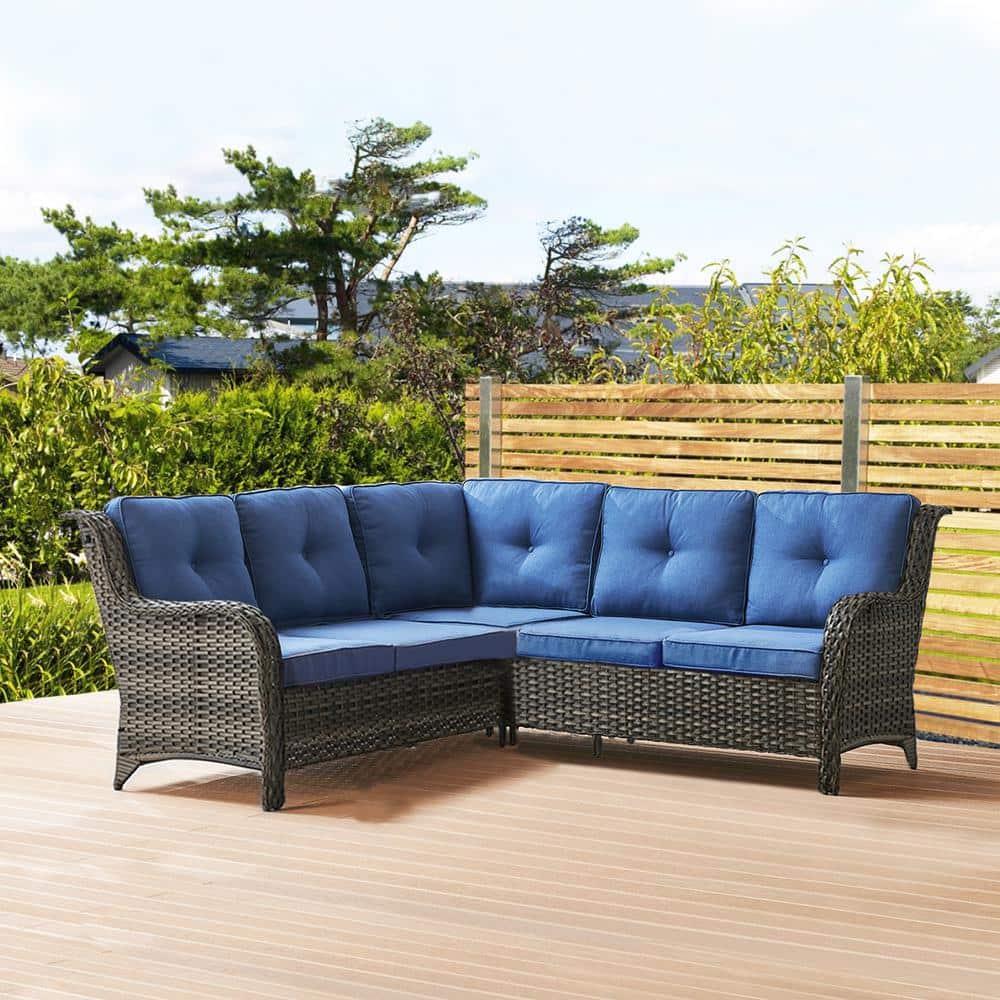 Carolina Wicker Outdoor Sectional with Blue Cushions price history on PriceWatchPro