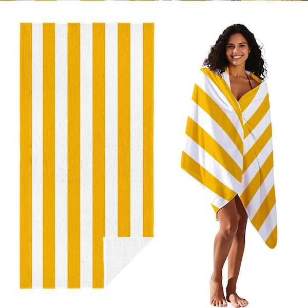 Santorini Yellow Microfiber Cabana Stripe Beach Towel 30 in. x 60 in.