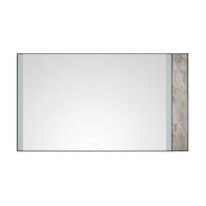 84 in. W x 48 in. H Large Rectangular Stainless Steel Framed Stone Dimmable Wall Bathroom Vanity Mirror in Black Frame