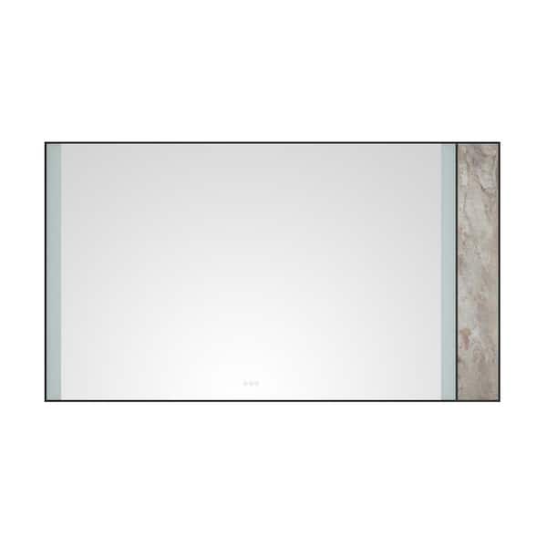 ANGELES HOME 84 in. W x 48 in. H Large Rectangular Stainless Steel Framed Stone Dimmable Wall Bathroom Vanity Mirror in Black Frame