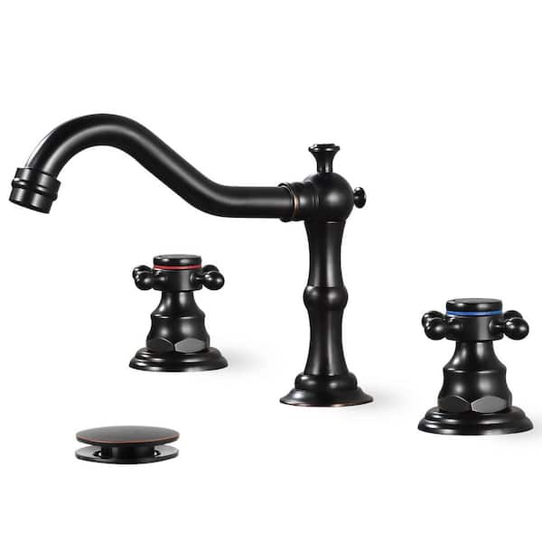 Double Handle 8 in. Widespread Bathroom Faucet 3-Hole Bathroom Sink Faucet with Pop-Up Drain in Oil Rubbed Bronze
