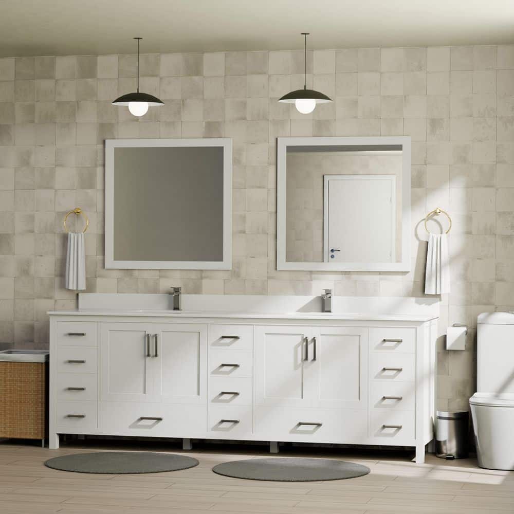 Jacques 84 in. W x 22 in. D White Bath Vanity, Cultured Marble Top, and 34 in. Mirror price history on PriceWatchPro