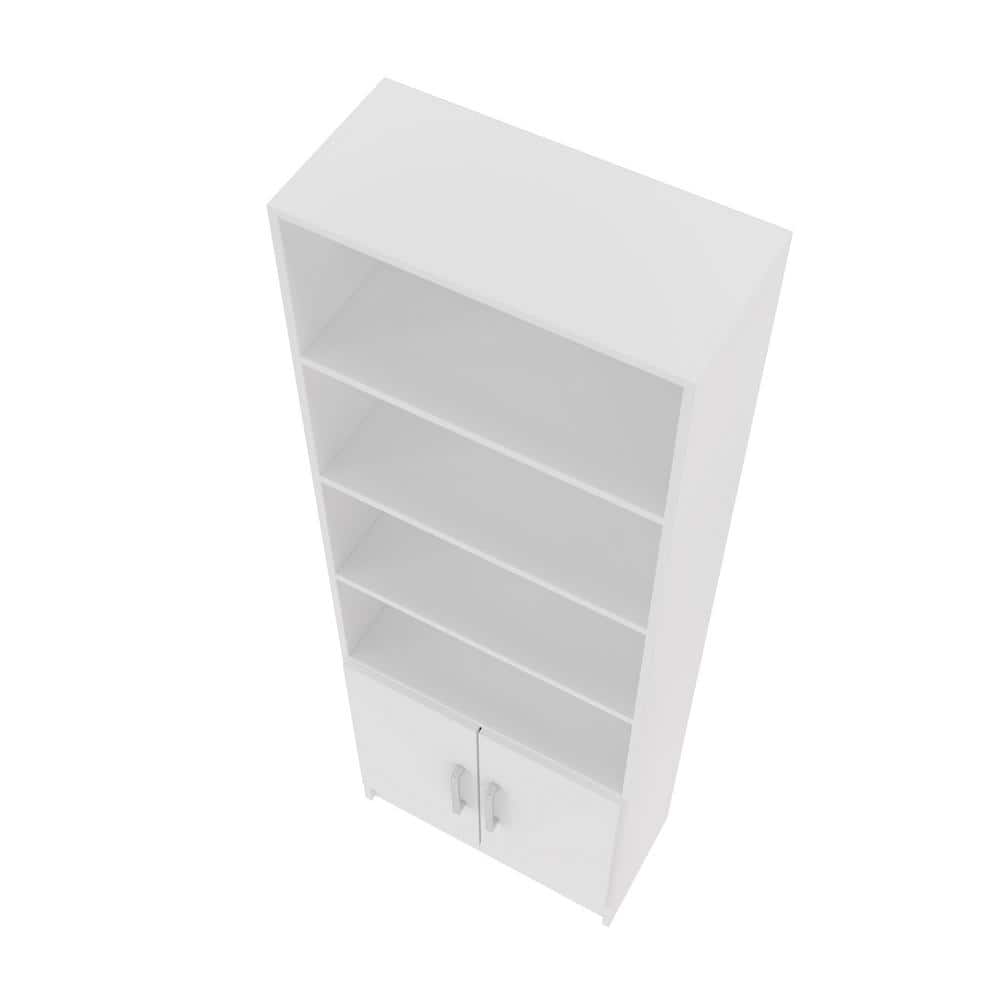 Catarina Sleek White Wood Cabinet with Concealed & Open Shelves