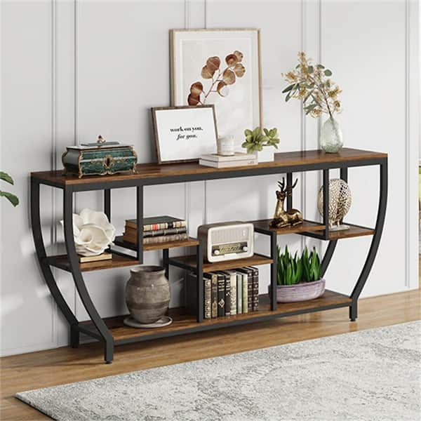 Benjamin 71 in. Brown Rectangle Wood Console Table with Storage, Extra Long Entryway Table Foyer Sofa Table Behind Couch