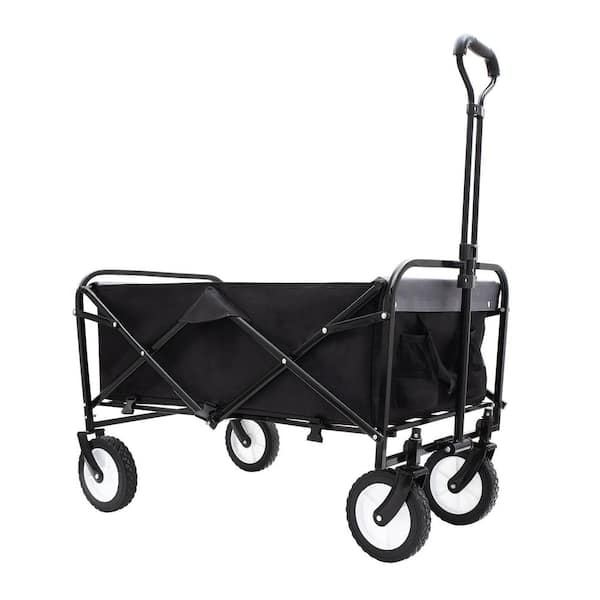 Black Foldable Wagon Cart Utility Garden Cart with Strapping System Supports 360lbs