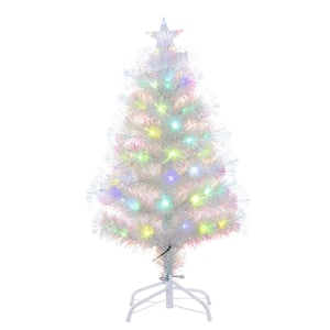 3 ft. White Iridescent Color Changing Fiber Optic Artificial Christmas Tree, 80 UL Multi-Color Fiber Optic LED Lights
