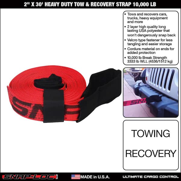 30 ft. Tow Strap with Hook and Loop Storage Fastener