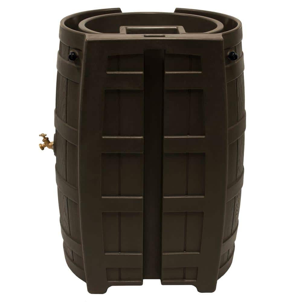 Oak 65 Gallon Rustic Faux Wood Rain Barrel with Planter
