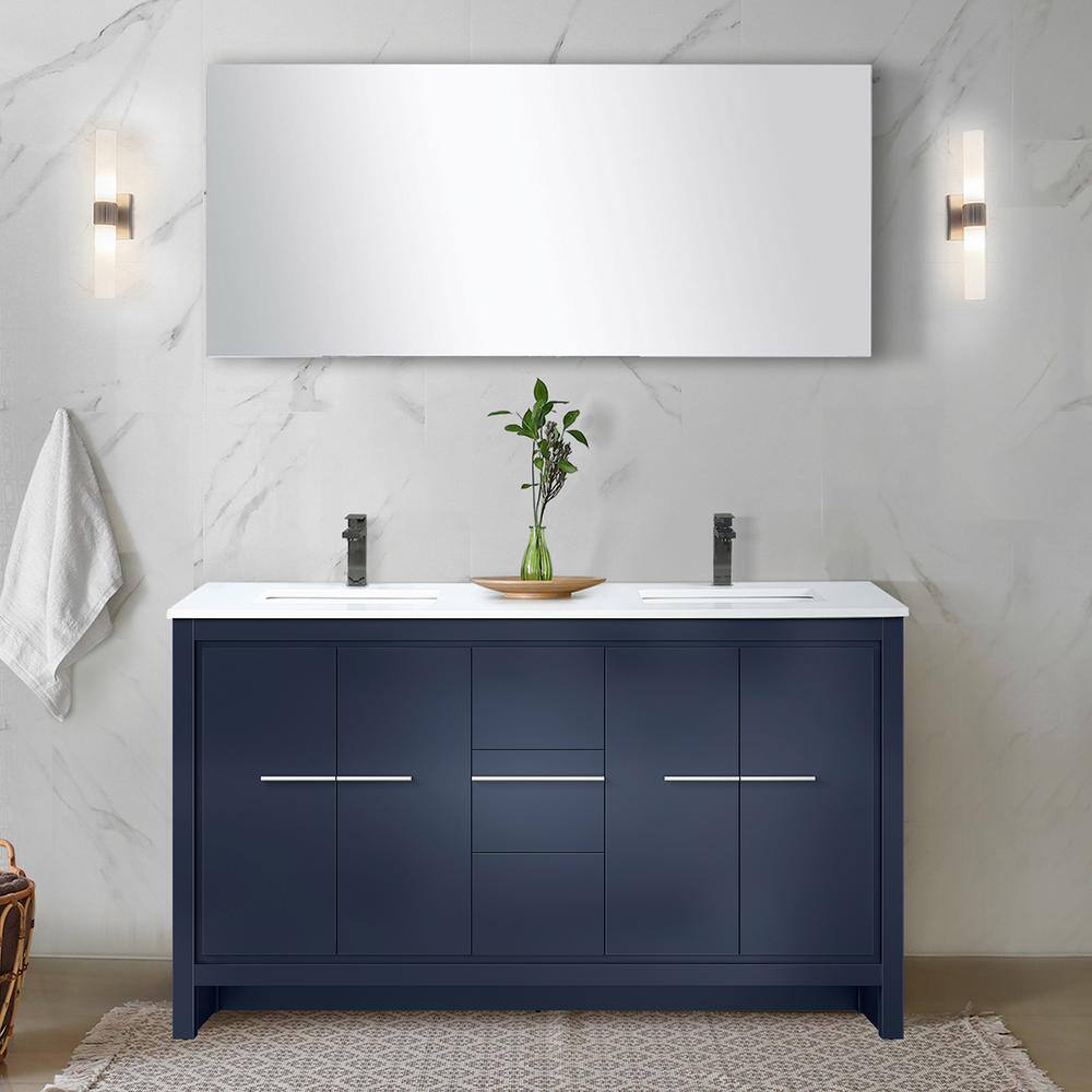 Clairo 60 in W x 20 in D Navy Blue Double Bath Vanity with Cultured Marble Top, Chrome Faucet Set and 55 in Mirror price history on PriceWatchPro