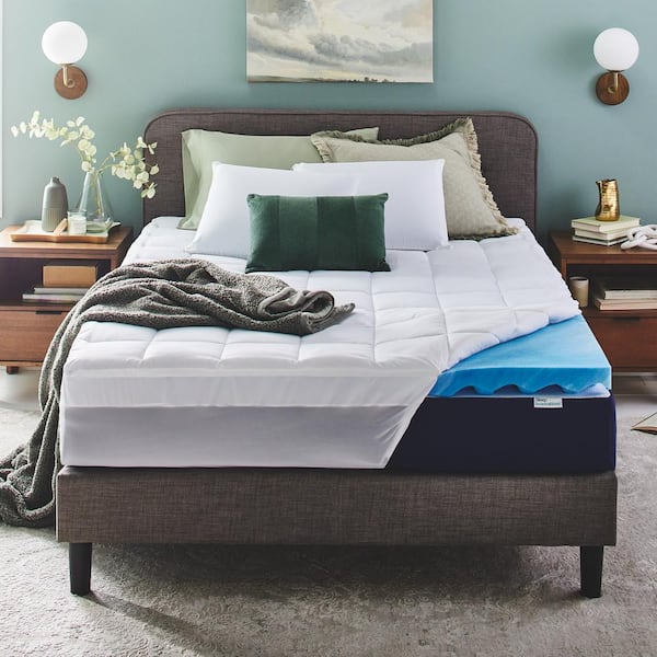 Sleep Innovations Dual Layer 4 in. Twin Memory Foam Mattress Topper, 3 in. Cooling Gel Memory Foam Plus 1 in. Fluffy Pillow Top Cover
